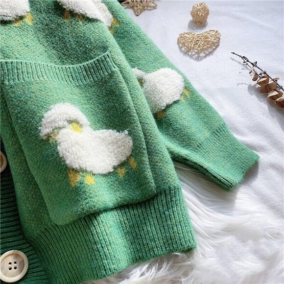 Ladies Knitted Sheep Sweater Coat Casual Cardigan Girls Preppy Cute - Picture 3 of 7
